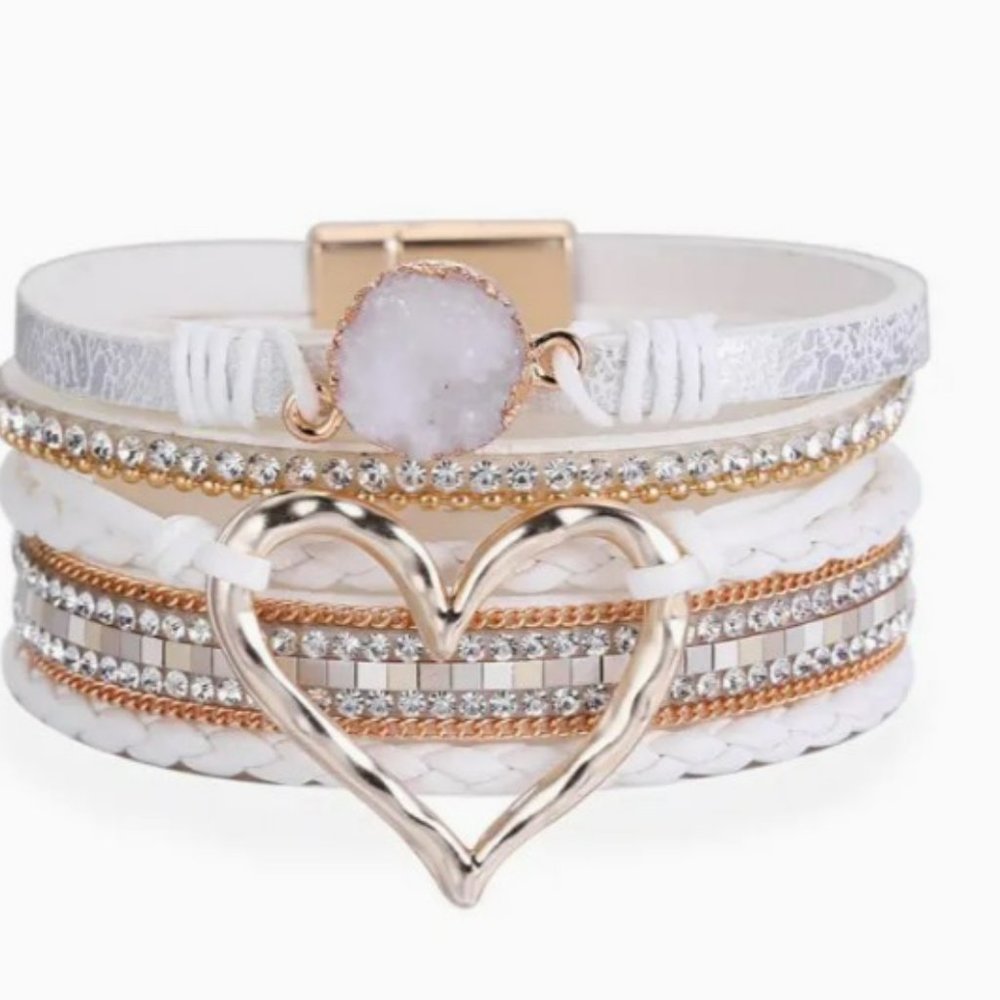 Multilayer Wrap Leather Bohemian Bracelet Heart Magnetic Clasp